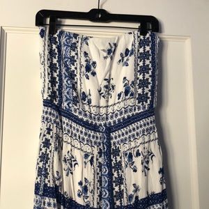 Blue Floral Strapless Dress